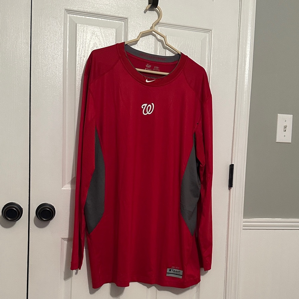 Nike Washington Nationals Red and Gray Long Sleeve Top